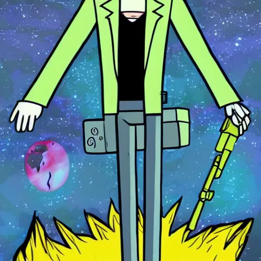 Image similar to portrait of alien rick holding a cybernetic rifle, rick and morty forever and forever a hundred years! g