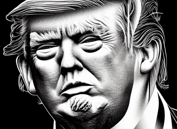 Image similar to an extremely detailed masterpiece grunge drawing of donald trump, in the style of richard avedon, after life, loony toons style, horror themed, detailed, elegant, intricate, trending on artstation, 4 k