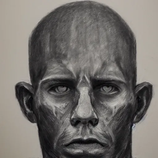 Prompt: Detailed portrait of a jarhead. Charcoal.