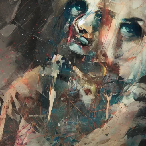 Image similar to glitchart of a young woman lucid dreaming in cyberspace photoreal, atmospheric by jeremy mann francis bacon and agnes cecile, ink drips paint smears digital glitches