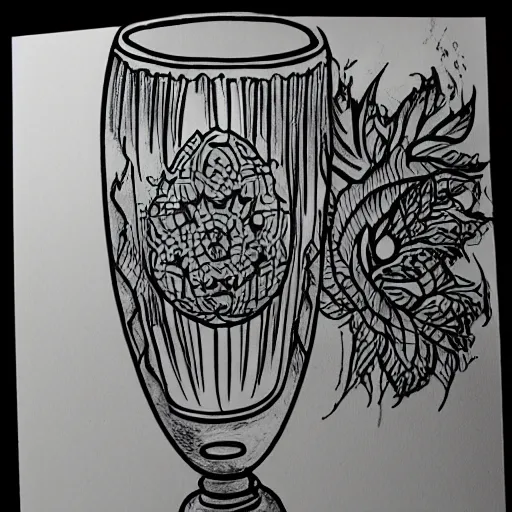 Image similar to detailled ink drawing of a crystal chalice