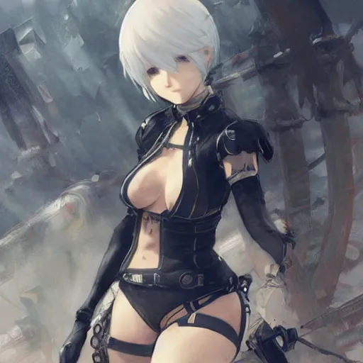 Prompt: nier automata, official character art, krenz cushart