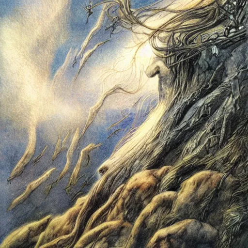 Image similar to the winds of Thor are blowing cold, Alan Lee illustration