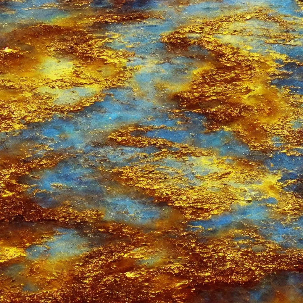 Image similar to gold molten lake, water paint, art station