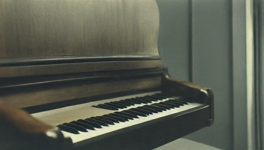 Image similar to 7 0 s film still from a horror movie about an old piano, kodachrome, cinecolor, cinestill, film grain, film texture, retro, cinematic, high resolution, photorealism,