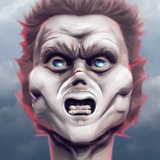 Prompt: cloud!!!!! homogeneous to a ( ( ( ( ( ( human face ) ) ) ) ) ), grinning sinisterly, pareidolia art style, trending on artstation, 4 k quality