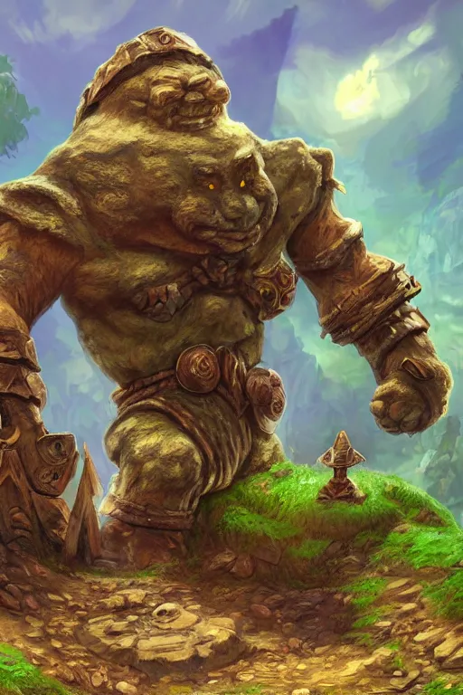 Image similar to zelda fantasy art giant golem troll wood rock greeble gemstone, global illumination ray tracing hdr fanart arstation by sung choi and eric pfeiffer and gabriel garza and casper konefal