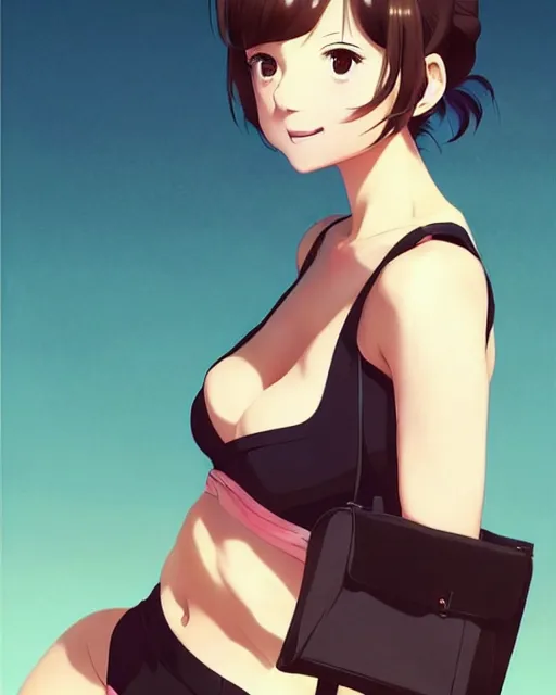 Image similar to cute girl wearing tank suit, seductive pose and smile. | very very anime!!!, fine - face, audrey plaza, realistic shaded perfect face, fine details. anime. realistic shaded lighting poster by ilya kuvshinov katsuhiro otomo ghost, magali villeneuve, artgerm, jeremy lipkin and michael garmash and rob rey