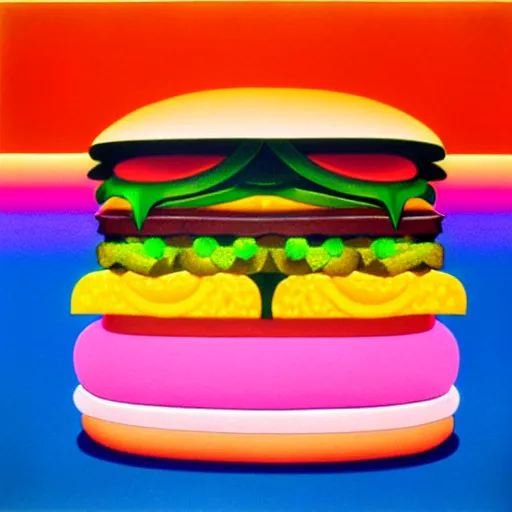 Image similar to burger by shusei nagaoka, kaws, david rudnick, airbrush on canvas, pastell colours, cell shaded, 8 k