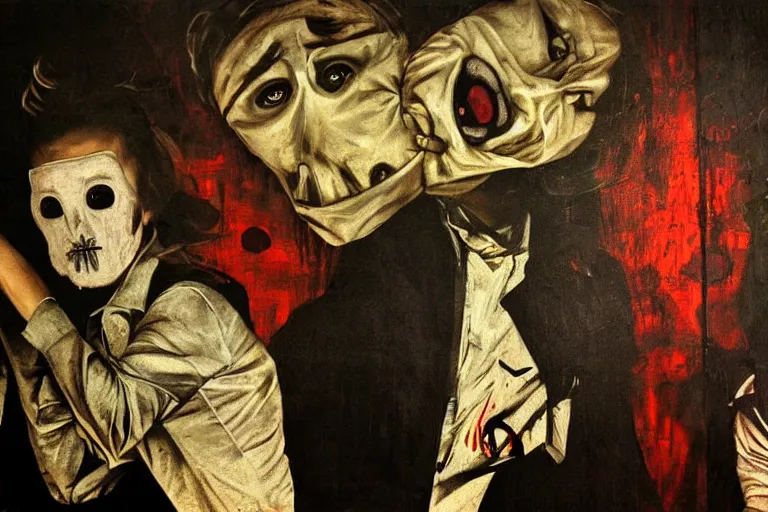 Prompt: the night of the purge, street art, highly detailed, 8 k resolution, art by caravaggio, modern art