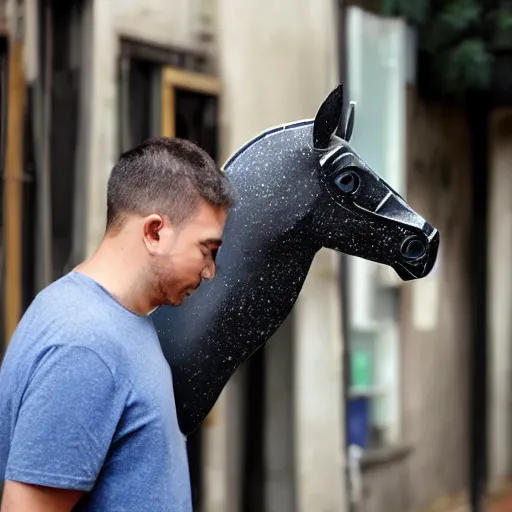 Image similar to man wearing horse head mask