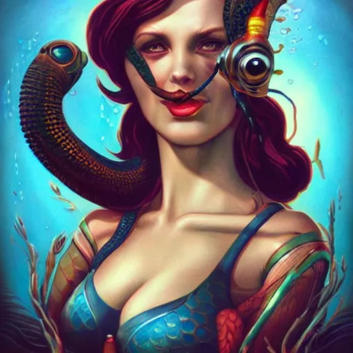 Image similar to underwater naga bioshock portrait, Pixar style, by Tristan Eaton Stanley Artgerm and Tom Bagshaw.