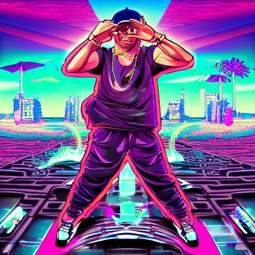 Image similar to rhyme storm, freestyle rapping rhythm game, videogame cover art, professional artist, vaporwave, detailed, 4k