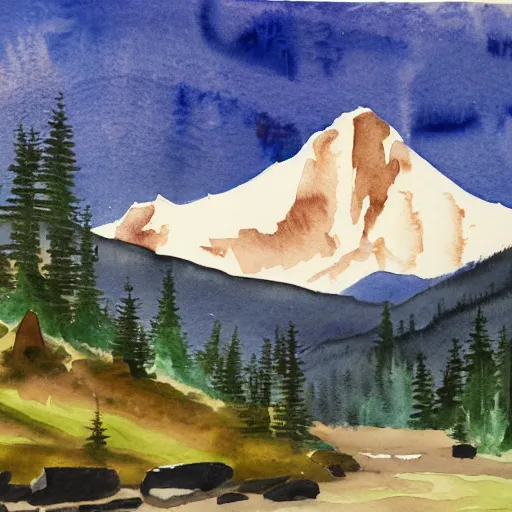 Prompt: watercolour painting of the Rocky Mountains