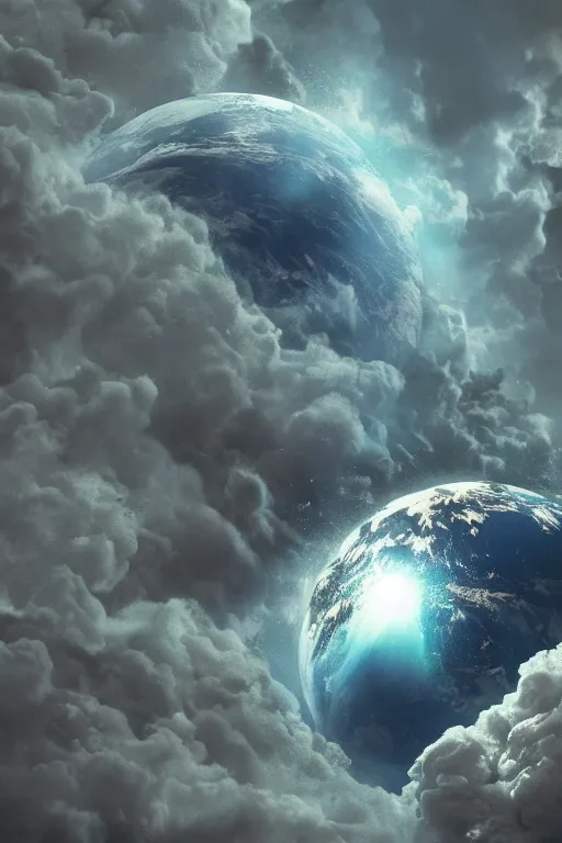 Prompt: An epic cinematic film still of the Earth exploding.