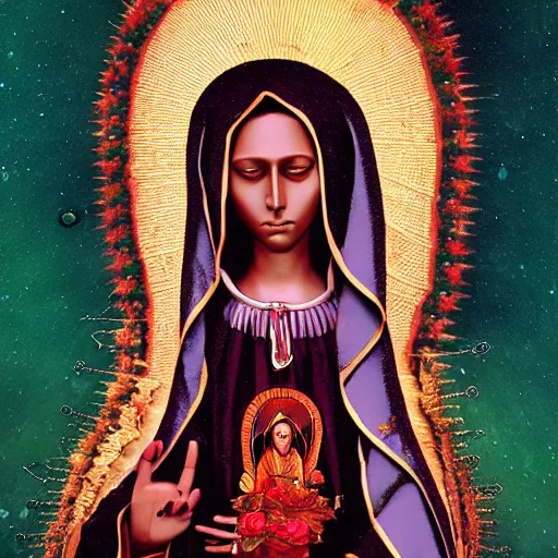 Image similar to Virgin of Guadalupe by Maciej Kuciara and Jason Chan, ominous, cosmic horror, trending on artstation, Ultra detailed, hyper realistic