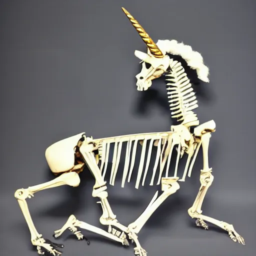 Image similar to unicorn skeleton wikimedia museum photograph