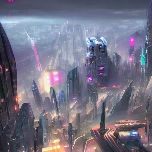 Image similar to Beautiful painting of sci-fi fututistic metropolis, Drone footage, by Yoshitaka Amano Trending on Artstation, nvidia, unreal engine