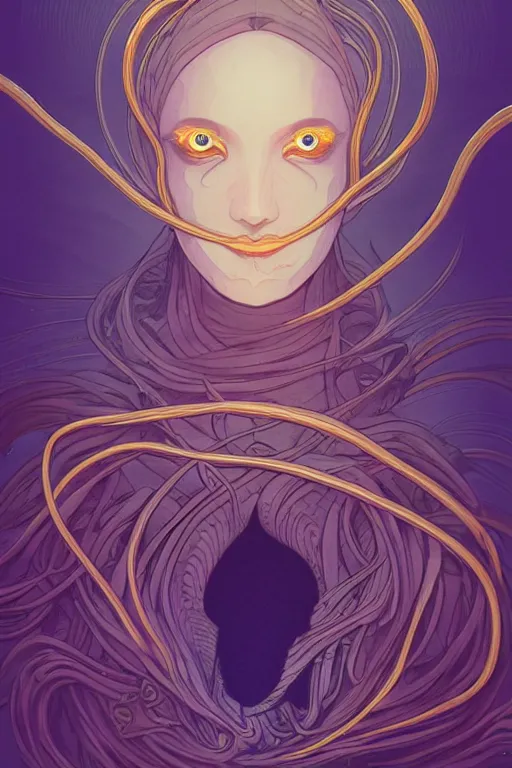 Image similar to 👁👩🏾🌊👾, phantom, dreary, dramatic, fluid, golden ratio, artstation, moebius + loish, hd, long vines,