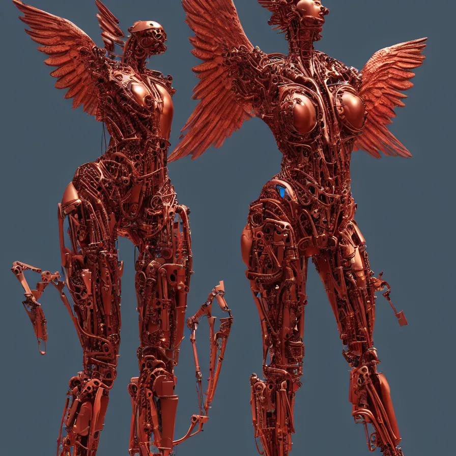 Image similar to statue winged victory of samothrace, vogue, red biomechanical, inflateble shapes, wearing epic bionic cyborg implants, masterpiece, intricate, biopunk futuristic wardrobe, highly detailed, artstation, concept art, background galaxy, cyberpunk, octane render