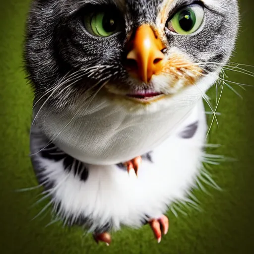 Image similar to a chicken - cat - hybrid, animal photography