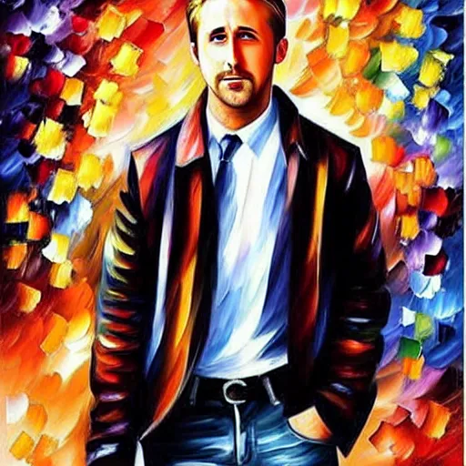 Image similar to ryan gosling in style of leonid afremov