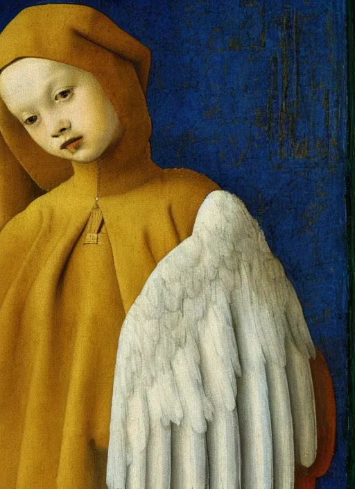 Image similar to angel wings, medieval painting by jan van eyck, johannes vermeer