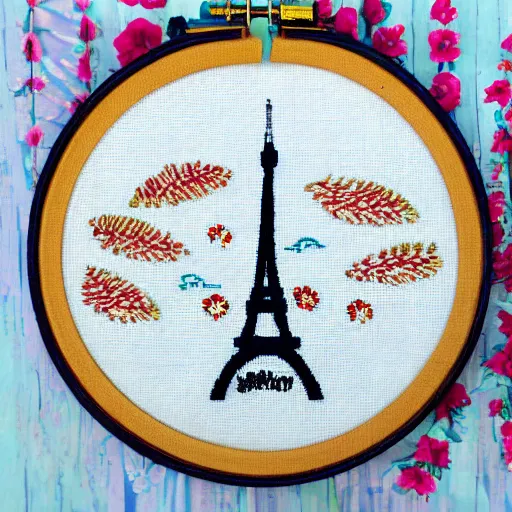 Prompt: eiffel tower embroidery,