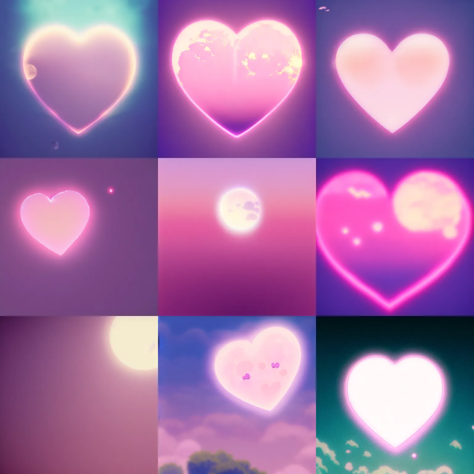 Image similar to a light pink heart with a moon texture, by makoto shinkai