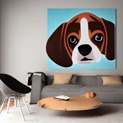 Image similar to a large lamp beagle puppy inspired design, placed in a large living room, art designers magazine HD photo superrealism 3d 8k resolution