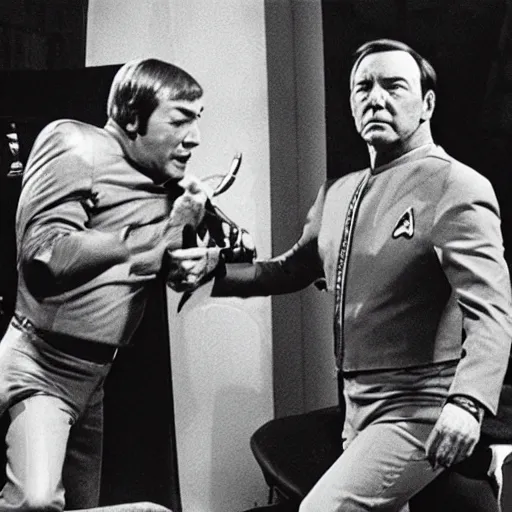 Image similar to kevin spacey fighting gorn from star trek