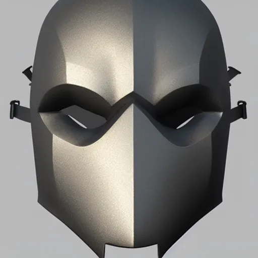 Image similar to concept design for a solid plate featureless metallic mask, 3 d render, volumetric lighting, unreal engine