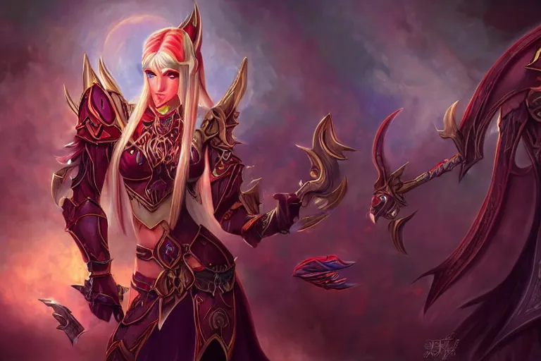 Image similar to blood elf, world of warcraft, trending on art station, fantasy, smooth