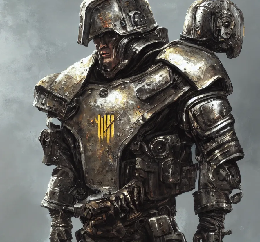 Image similar to wolfenstein dark metal armor, acrilic paint, brush paint, heavenly atmosphere, paint, ultra detailed, beautiful image, resolution, artstation