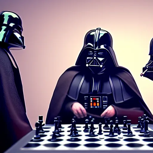 Prompt: Darth Vader and Obi-Wan playing a game of chess. Realistic setting, cinematic, 4k,hdr