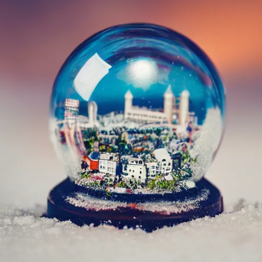 Image similar to snowglobe of a tiny town brighton uk, tilt - shift lomo photo