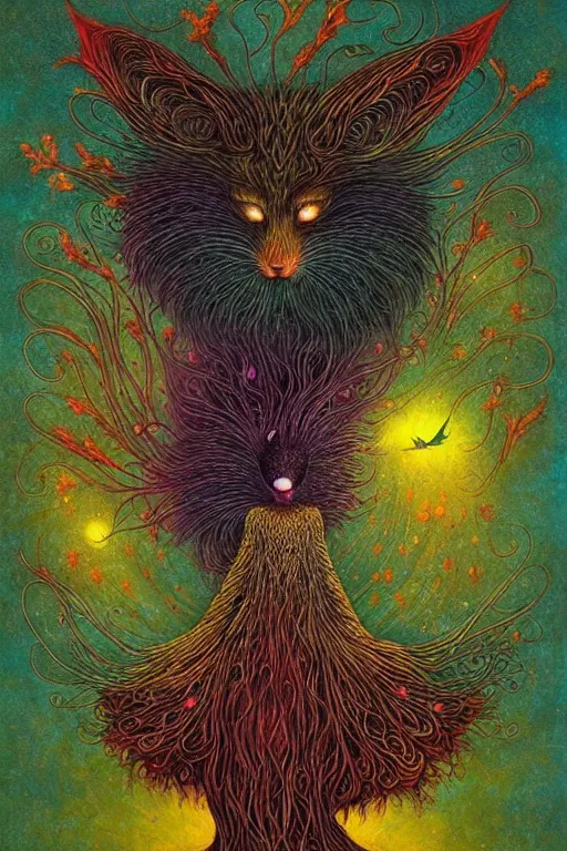 Prompt: surreal hybrid animals, fantasy, fairytale animals, flowerpunk, mysterious, vivid colors, by andy kehoe