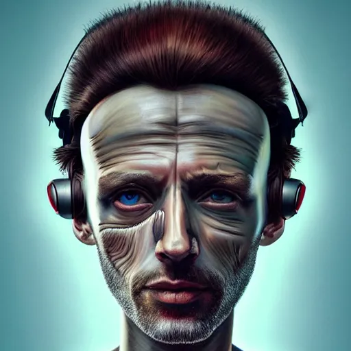 Image similar to Colour Caravaggio and DaVinci style full body portrait Photography of Highly detailed Man with 1000 years old perfect face wearing highly detailed sci-fi VR headset designed by Josan Gonzalez. Many details In style of Josan Gonzalez and Mike Winkelmann and andgreg rutkowski and alphonse muchaand and Caspar David Friedrich and Stephen Hickman and James Gurney and Hiromasa Ogura. Rendered in Blender and Octane Render volumetric natural light