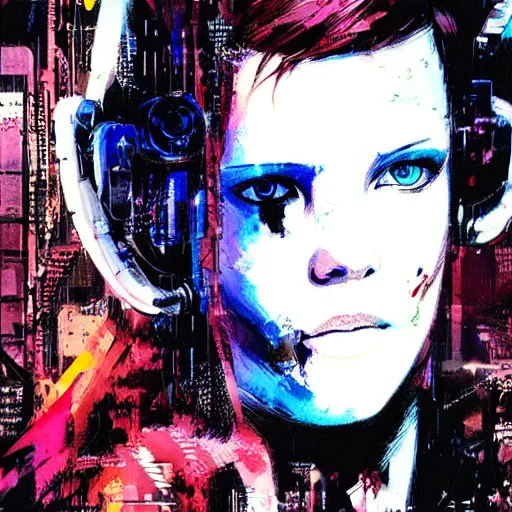 Prompt: Portrait of cyberpunk cyborg Millie Bobby Brown by Yoji Shinkawa