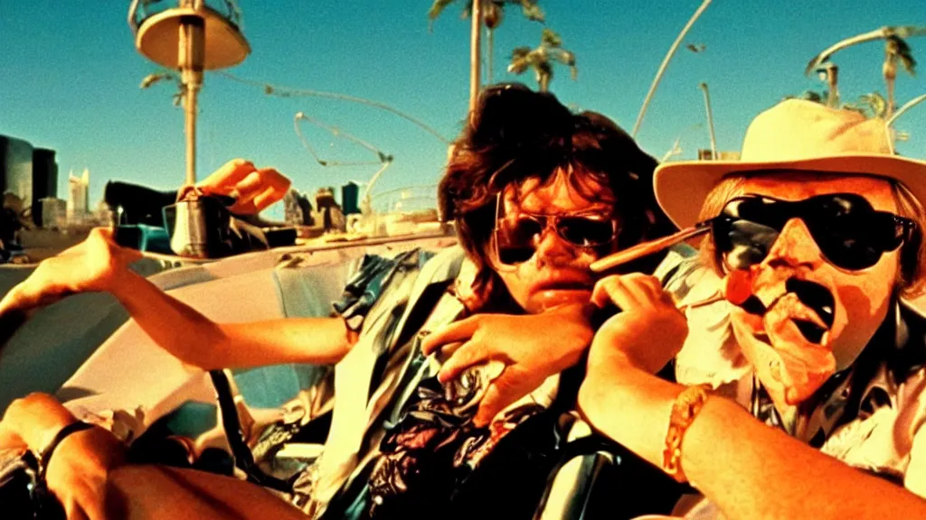 Image similar to still of fear and loathing in las vegas, 1 9 7 5, cinematic lighting, ultra realistic, panavision, wide screen, saturated color, seventies cinema, vintage science fiction cinema