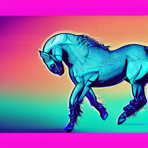 Image similar to completely digital horse, retrowave palette, highly detailed, anatomically correct equine, synth feel, digital art