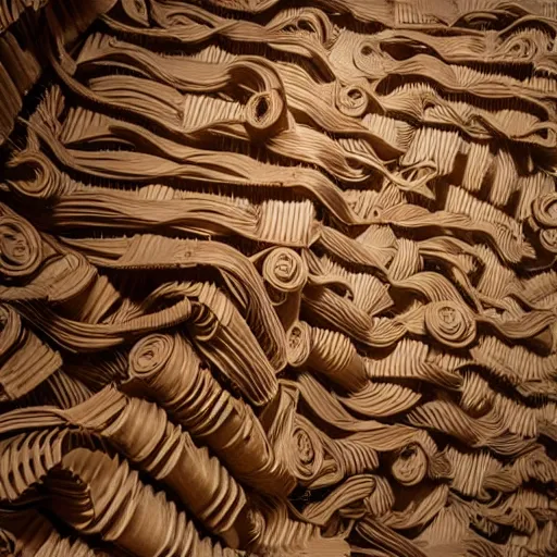 Image similar to tentacles made of brown corrugated cardboard, cut out of cardboard, realistic photography, fantasy