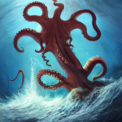 Image similar to a dream fantasy painting of a octopus attack a man in the deep of the ocean, by beksinki, antonio j. manzanedopro greg rutkowski, carne griffith trending on artstation, deviantart, photorealism