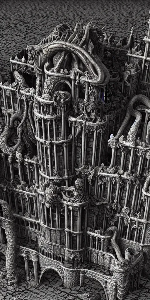 Image similar to extra wide view. Kraken. marvellous magic. Ominous. Gothic medieval baroque. Dry ground cracks. Hyper-detailed. Hyperreal. Unreal render.