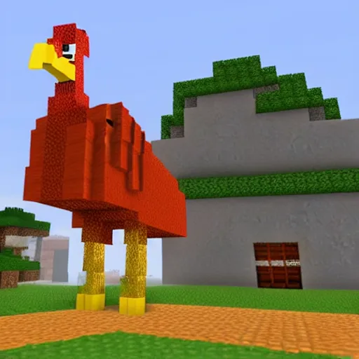 Image similar to a giant chicken in minecraft.