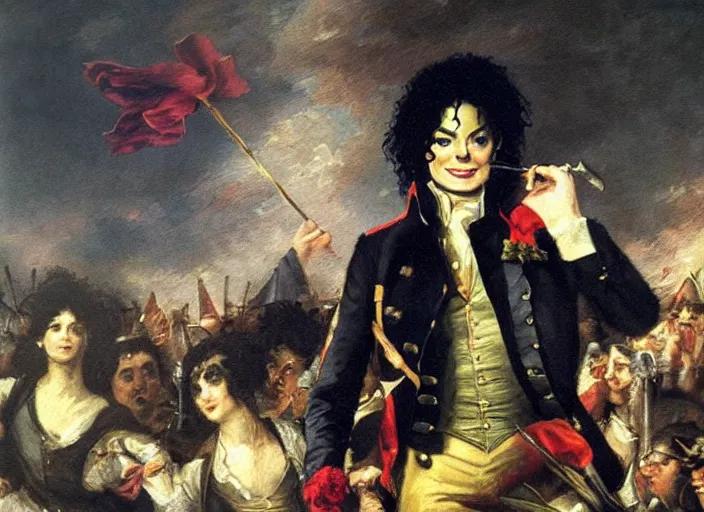 Image similar to romanticism painting of michael jackson during the french revolution