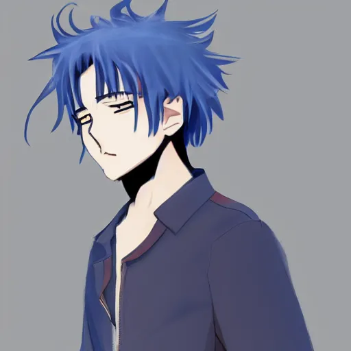 Image similar to Anime concept art of a man with navy blue hair