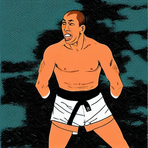 Image similar to royler gracie, digital art, utamaro kitagawa style