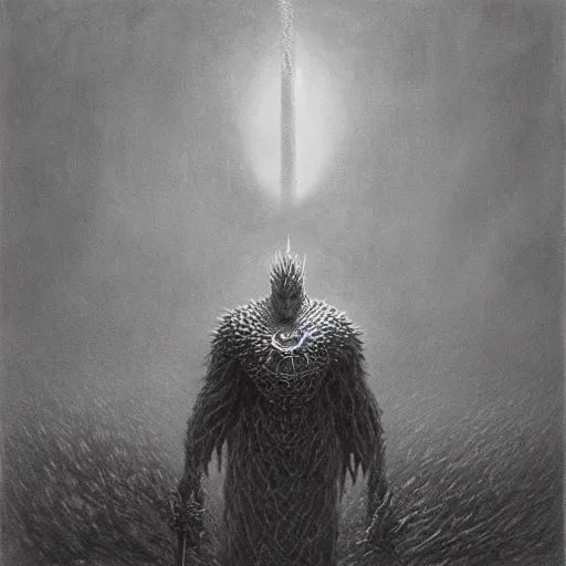 Prompt: sonic the hedgehog as a dark souls boss by zdzisław beksiński