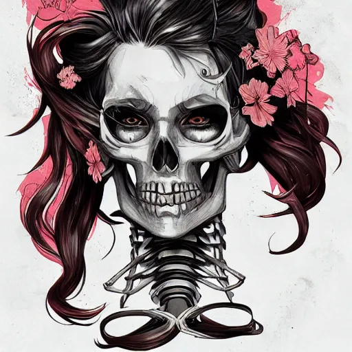 Image similar to anime manga skull portrait young woman skeleton, horse, painterly, logo, graffiti, elegant, highly detailed, digital art, art by jc leyendecker and sachin teng